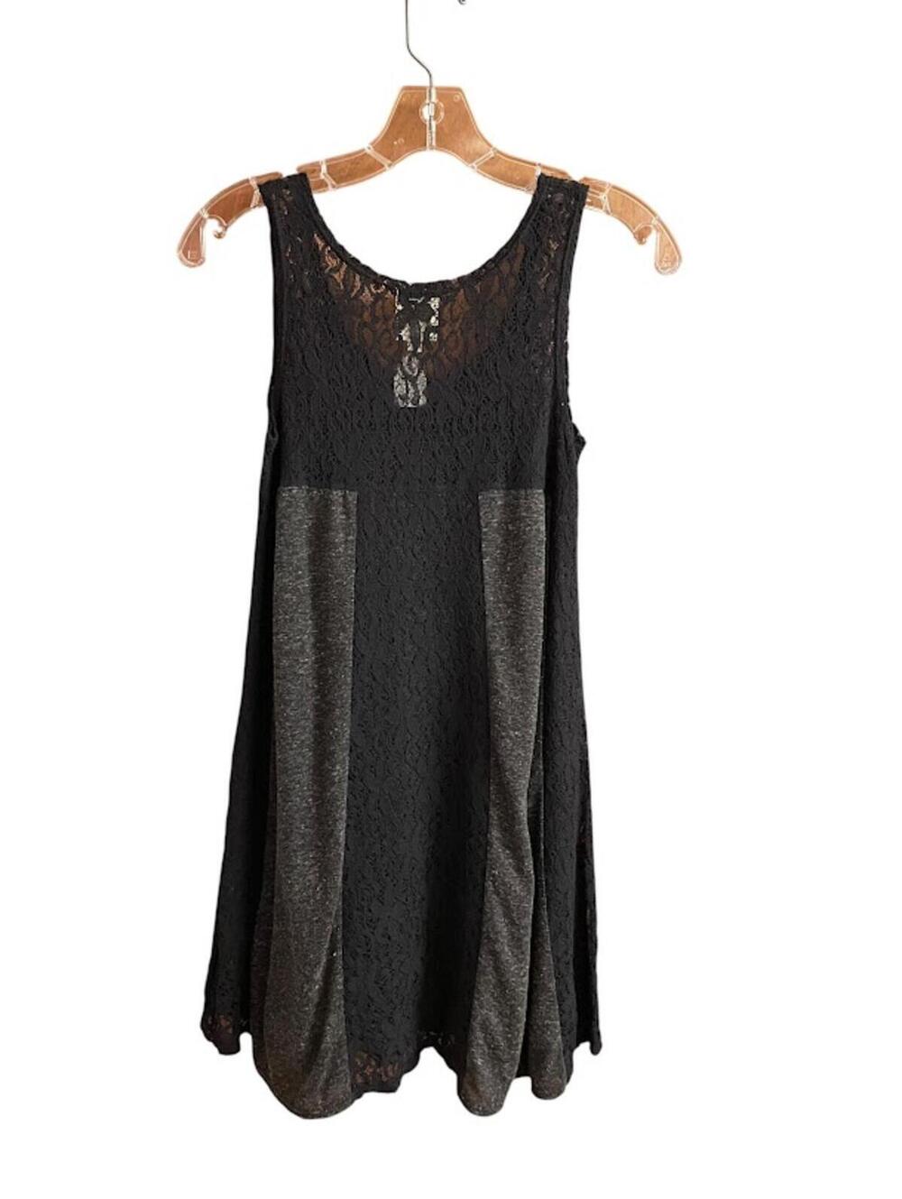 Be Made in USA Black Charcoal Gray Sleeveless Lace Knit Swing Dress NWT Sz Small - Picture 2 of 13